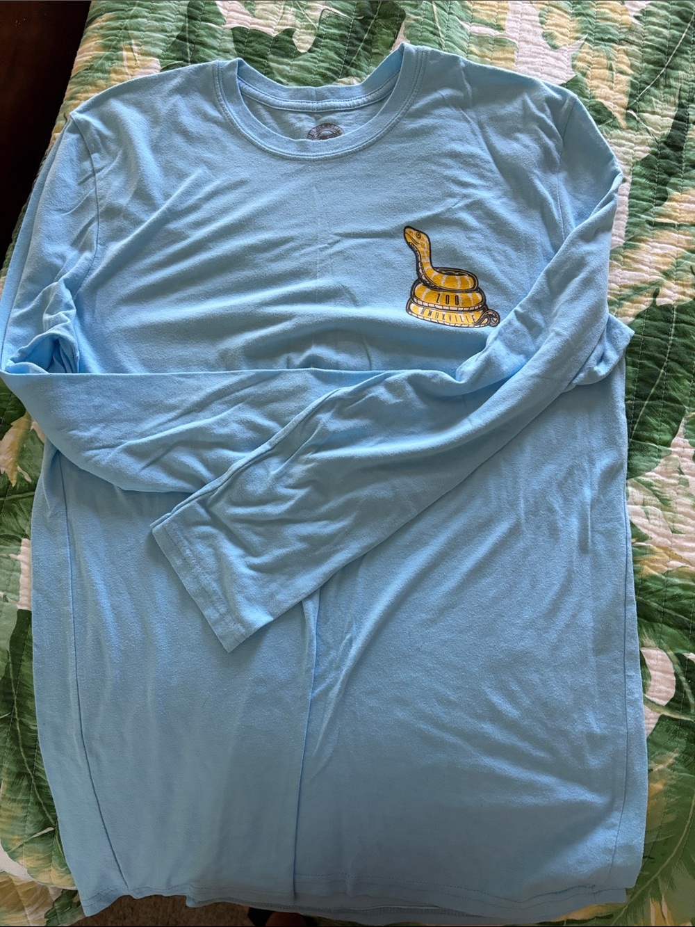 Light Blue Long-Sleeve Tee with Yellow Snake Chest Patch